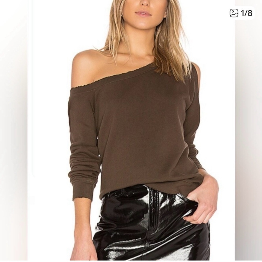 NEW RTA Claudine Top Army XS Women's Off-Shoulder Brown Sweater